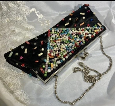 Bolso de Noche | Cartera con Elegante Correa de Cadena Precioso Bolso sin Mano con Cuentas y Lentejuelas De Colección Foto 1 de 4
