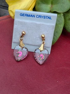 80er Kristall Einhorn Ohrringe, Vintage Herz Ohrringe, romantisches Geschenk für Frauen - Bild 1 von 10