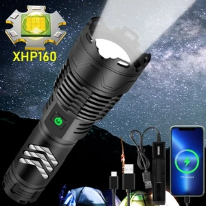 Torcia LED tattica super luminosa ricaricabile USB zoom P160 torcia luce lavoro - Foto 1 di 15