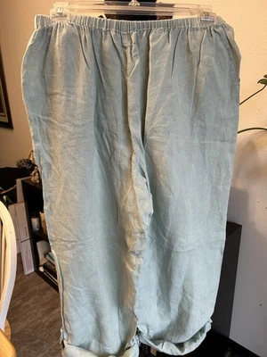 Flax Women's Linen Pants Adjustable Height Elastic Waistband Size M  Pale Green - Image 1 of 4