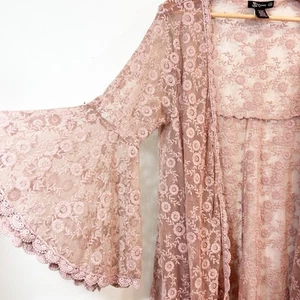 Miss Chievous Pink Mauve Ditsy Floral Lace Kimono Boho Romantic L/XL Bell Sleeve - Picture 1 of 14