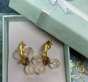 Vintage Biche De Bere Paris Dangling Clear Pear Dolphin Silhouette Earrings RARE - Picture 1 of 5