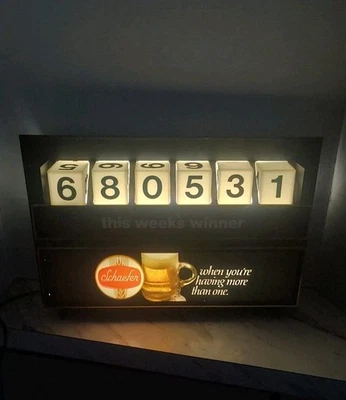Vintage Schaefer Beer Lottery Lighted Bar Sign Display Winner Man Cave Numbers  - Image 1 of 4