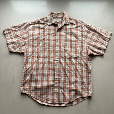 Vintage 90s Guess Jeans Plaid Button Shirt Adult Medium Beige Brown Short Sleeve - Image 1 of 4