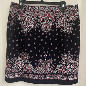 Talbots Navy and Red Bandanna Print A-Line Skirt Fully Lined Side Zipper Size 12 - Picture 1 of 10