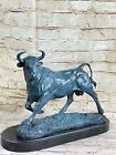21 LBS Western Bronze Marble Pedestal Bullfight Bull Art Deco Sculpture Art Deal
