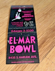 Old Matchbook Cover EL-MAR BOWL, 8435 S. Harlem Ave, CHICAGO Illinois - Picture 1 of 3