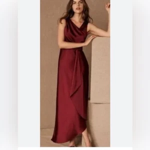 BHLDN burgundy satin Espen NWT cowl gathered flattering maxi dress 12 - Picture 1 of 12