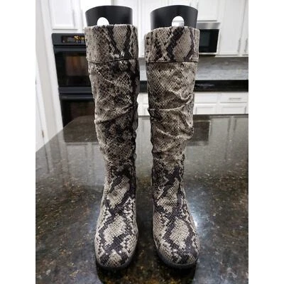 Botas de caña alta Curations para mujer 7,5 M multi crujido serpiente punta redonda tacón de cuña Foto 1 de 4