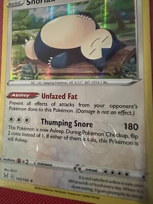 Pokémon Lost Origin Snorlax 143/196 Rare Holo/ Near Mint/ Unique/ Circle Imprint - Image 1 of 4