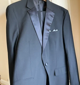 J. Ferrar Tuxedo - 38R 38x30 - Black - Peak Lapels - Regular Matte & Satin - Picture 1 of 15
