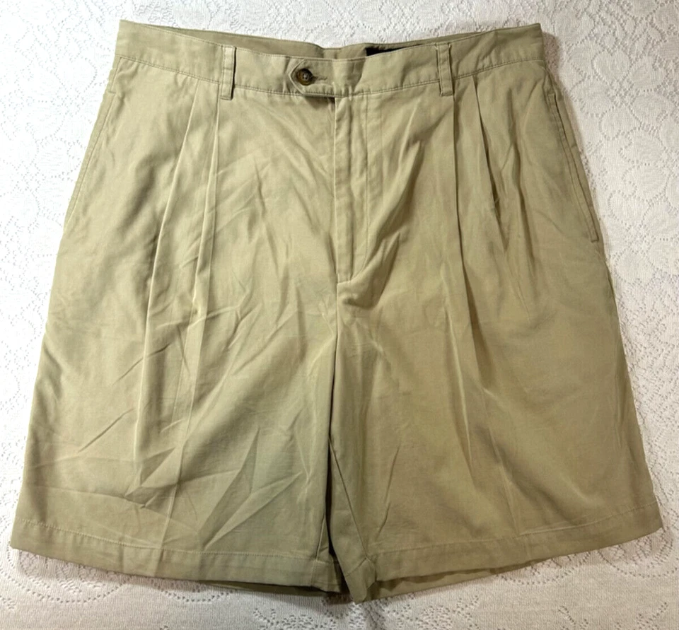 Shorts Brandini masculino plissado cáqui tamanho 36 golfe casual preppy - Imagem 1 de 4