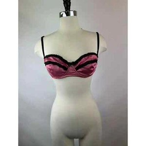 Vintage Dolce & Gabbana Pink Black Satin Bra Size US 36C - Picture 1 of 8
