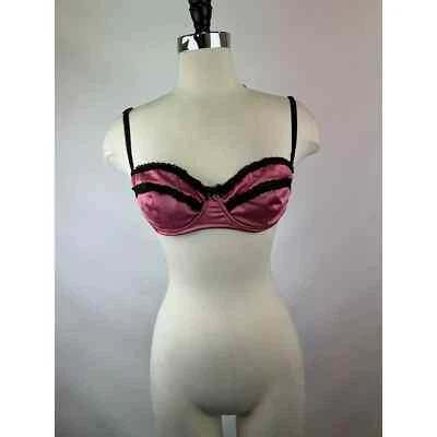 Sujetador vintage Dolce & Gabbana rosa negro satinado talla US 36C Foto 1 de 4