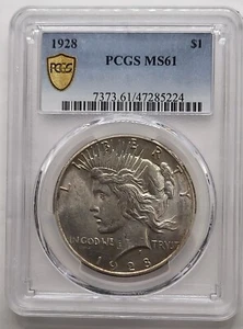 1928-P $1 Peace Dollar PCGS MS61 The Rarest Peace Dollar Date 360,649 minted - Picture 1 of 6