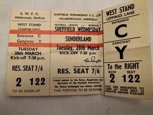1966/67 Sheffield Wednesday v Sunderland Ticket Unused 28th Mar 1967 - Picture 1 of 2