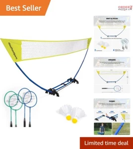 Badminton Set Nylon 5ft Easy Setup Complete Rackets Shuttlecocks Outdoor Fun - Picture 1 of 12