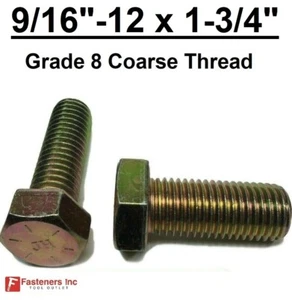 9/16-12 x 1-3/4" Hex Bolt Yellow Zinc Plated Grade 8 Cap Screw Coarse Thread - Picture 1 of 10