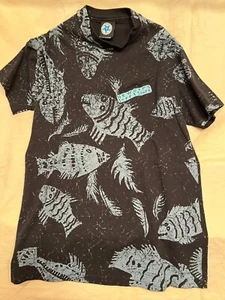 Vintage Newport Surf Sport T-Shirt Men Large Black Fish Print AOP Not Stussy - Picture 1 of 7