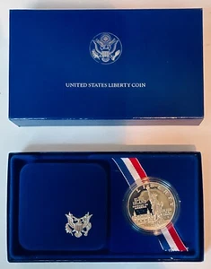 1986-S Statue of Liberty Silver $1 Ellis Island Gem Proof Clam Case,OGP,Sleve - Picture 1 of 4