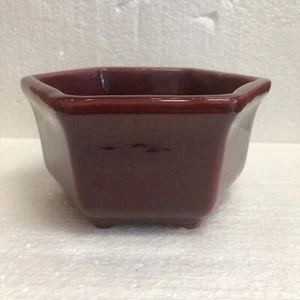 Vintage Haeger 4002 Burgundy USA Pottery Hexagonal 6-Sided Footed Planter Flower - Picture 1 of 17