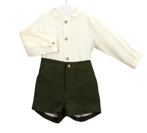 Babidu Madrid Mandarin Collar Shirt and Short Set - Green - NEW - Picture 1 of 4