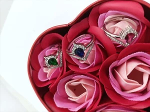 Princess' Colorful Zircon Style Silver Ring Rhodium Emerald Ruby Exploit - Picture 1 of 17