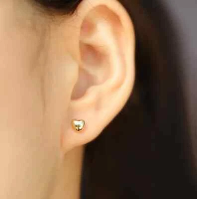 Dainty 14K Gold Plated 3D Plain Heart 925 Sterling Silver Tiny Stud Earrings - Image 1 of 4