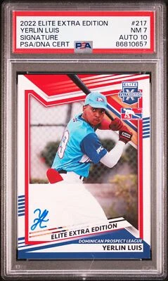 2022 Panini Elite Extra Edition #217 Yerlin Luis Signature PSA 7 - Image 1 of 2