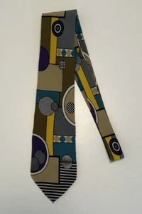 Format Vintage Silk Abstract Geometric Patterned Tie Men's Neck TIe - Picture 1 of 6
