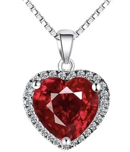 Woman necklace 925 Sterling Silver 18k White Gold Plated 3.7ct Heart Ruby UK - Picture 1 of 2