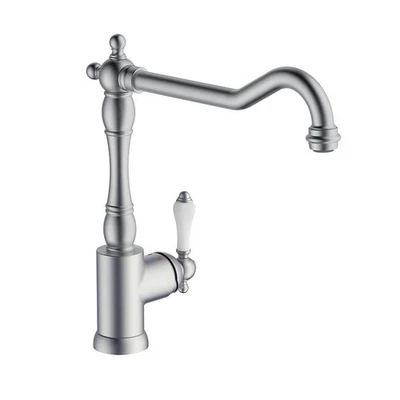 Kitchen Mixer Tap Faucet Side Lever Nickel Effect Swivel Spout Antique - Image 1 of 4