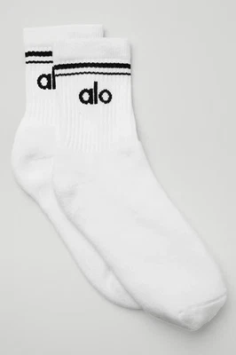ALO Yoga® (Women's 8-11.5, Men's 6.5-10) Half-Crew Throwback Sock - White/Black - Image 1 of 3