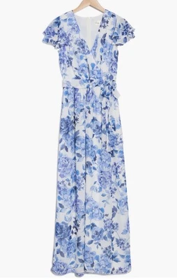 Eliza J Women Maxi Long Dress Short Sleeve Bow Floral V-Neck Size 4 - Image 1 of 4