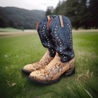 J Chisholm Exotic Leather Snake Men's Cowboy Boots 9.5 D handcrafted USA Vintage - Image 1 of 4