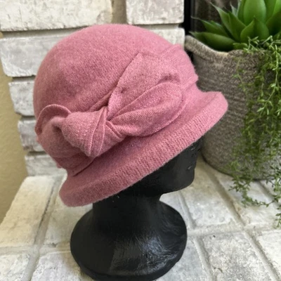 NEW San Diego Hat Company Women's Cloche 100% Wool Pink Hat Bow Accent - Image 1 of 4