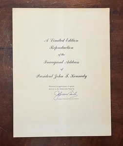 Vintage JFK 1961 Antrittsadresse Limited Edition Repro Faksimile Signatur - Bild 1 von 10