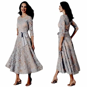 Sz 4 NWT Anthropologie BHLDN Blue Lace Hitherto Linden Midi Dress Nude Illusion - Picture 1 of 23