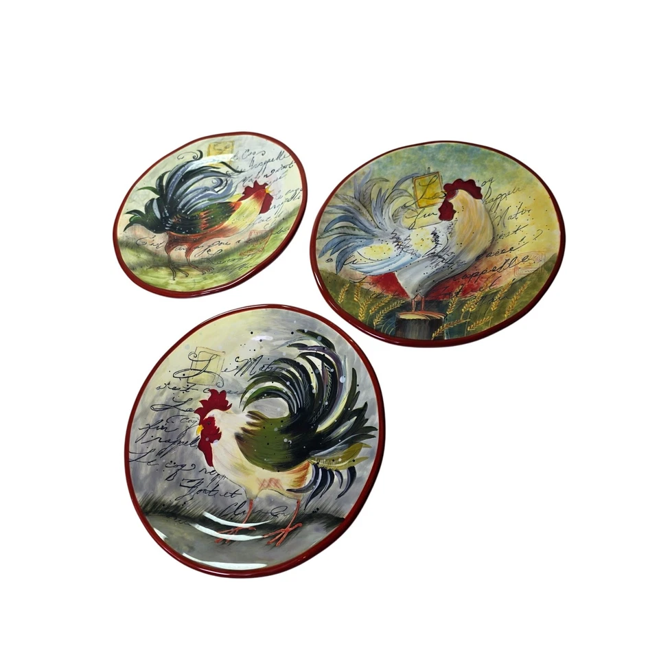 Juego de 3 platos de cena de 11" Susan Winget Rooster Country certificado internacional Foto 1 de 4