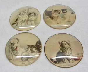 4er Set Vintage Peter Watson Studio Blasenbild konvex Glas Katze & Hund selten - Bild 1 von 10