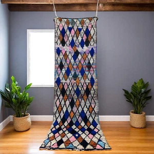 Handmade Moroccan Runner Rug – 2.4 x 8.7 ft – Berber Diamond Wool Carpet - Picture 1 of 15