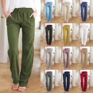 Womens Elasticated Waist Joggers Pants Ladies Summer Plain Trousers Bottoms Size - Picture 1 of 25