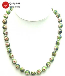 12mm Round Green Cloisonne Necklace for Women 20" Long Necklace China Jewelry - Picture 1 of 3