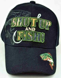 NEW! BASS SHUT UP AND FISH FISHING CAP HAT N1 BLACK - Picture 1 of 3
