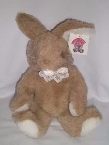New 1985 GUND 13" Plush BUNNY Rabbit Lace Bow Light Brown Tan Vtg Stuffed Animal - Picture 1 of 4