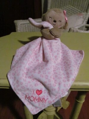 Carters Child of Mine Monkey Lovey Baby Blanket Rattle Pink Leopard I Love Mommy - Image 1 of 4