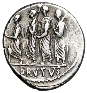 M Junius Brutus AR Denarius "Consul, Accensus and Lictors" 54 BC Good Very Fine - Picture 1 of 5