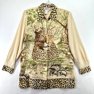 Camisa De Colección Diane Gilman Para Mujer 100% Seda Leopardo Selva Abotonada Pequeña - Imagen 1 de 13