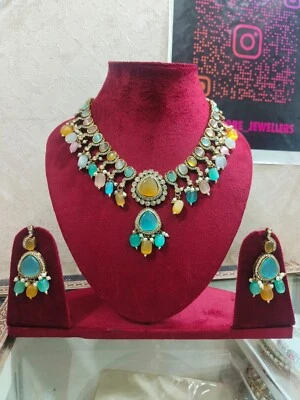 Conjunto nupcial de pendientes de joyería étnicos enchapados en plata de Bollywood indio AD CZ Foto 1 de 2