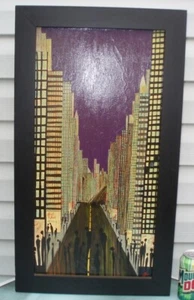 ABSTRACT ART NEW YORK VINTAGE ANTIQUE OIL ON CANVAS PAINTING NYC SIGNED MARIO - Picture 1 of 24